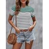 imageSweatyRocks Womens Short Sleeve T Shirt Striped Print Round Neck Casual Soft Knit Tee TopLight Blue