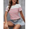 imageSweatyRocks Womens Short Sleeve T Shirt Striped Print Round Neck Casual Soft Knit Tee TopRed
