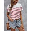 imageSweatyRocks Womens Short Sleeve T Shirt Striped Print Round Neck Casual Soft Knit Tee TopRed