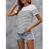 imageSweatyRocks Womens Short Sleeve T Shirt Striped Print Round Neck Casual Soft Knit Tee TopWhite