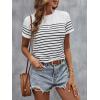 imageSweatyRocks Womens Short Sleeve T Shirt Striped Print Round Neck Casual Soft Knit Tee TopWhite