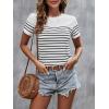 imageSweatyRocks Womens Short Sleeve T Shirt Striped Print Round Neck Casual Soft Knit Tee TopWhite