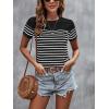 imageSweatyRocks Womens Short Sleeve T Shirt Striped Print Round Neck Casual Soft Knit Tee TopWhite and Black