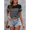 imageSweatyRocks Womens Short Sleeve T Shirt Striped Print Round Neck Casual Soft Knit Tee TopWhite and Black
