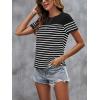 imageSweatyRocks Womens Short Sleeve T Shirt Striped Print Round Neck Casual Soft Knit Tee TopWhite and Black