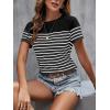 imageSweatyRocks Womens Short Sleeve T Shirt Striped Print Round Neck Casual Soft Knit Tee TopWhite and Black