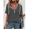 imageSweatyRocks Womens Striped Printed Short Sleeve Hoodie Half Zip Drawstring Casual T ShirtsMulticolor