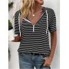 imageSweatyRocks Womens Striped Printed Short Sleeve Hoodie Half Zip Drawstring Casual T ShirtsMulticolor