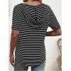 imageSweatyRocks Womens Striped Printed Short Sleeve Hoodie Half Zip Drawstring Casual T ShirtsMulticolor