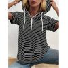 imageSweatyRocks Womens Striped Printed Short Sleeve Hoodie Half Zip Drawstring Casual T ShirtsMulticolor