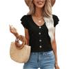 imageSweatyRocks Womens V Neck Shirt Top Ruffled Sleeve Decor Button Down Blouse Embroidery Eyelet TopBlack