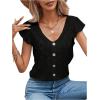 imageSweatyRocks Womens V Neck Shirt Top Ruffled Sleeve Decor Button Down Blouse Embroidery Eyelet TopBlack
