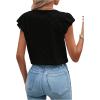 imageSweatyRocks Womens V Neck Shirt Top Ruffled Sleeve Decor Button Down Blouse Embroidery Eyelet TopBlack
