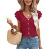 imageSweatyRocks Womens V Neck Shirt Top Ruffled Sleeve Decor Button Down Blouse Embroidery Eyelet TopBurgundy