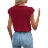 imageSweatyRocks Womens V Neck Shirt Top Ruffled Sleeve Decor Button Down Blouse Embroidery Eyelet TopBurgundy
