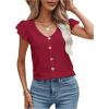 imageSweatyRocks Womens V Neck Shirt Top Ruffled Sleeve Decor Button Down Blouse Embroidery Eyelet TopBurgundy