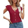 imageSweatyRocks Womens V Neck Shirt Top Ruffled Sleeve Decor Button Down Blouse Embroidery Eyelet TopBurgundy