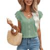 imageSweatyRocks Womens V Neck Shirt Top Ruffled Sleeve Decor Button Down Blouse Embroidery Eyelet TopMint Green