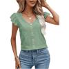 imageSweatyRocks Womens V Neck Shirt Top Ruffled Sleeve Decor Button Down Blouse Embroidery Eyelet TopMint Green