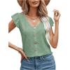 imageSweatyRocks Womens V Neck Shirt Top Ruffled Sleeve Decor Button Down Blouse Embroidery Eyelet TopMint Green