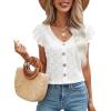 imageSweatyRocks Womens V Neck Shirt Top Ruffled Sleeve Decor Button Down Blouse Embroidery Eyelet TopWhite