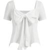 imageSweatyRocks Womens Bow Knot T Shirts Short Sleeve Sweetheart Neck Asymmetrical Hem Tee TopsWhite