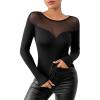 imageSweatyRocks Womens Contrast Sheer Mesh Slim Fit Tee Top Long Sleeve Round Neck T ShirtBlack