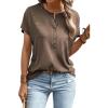 imageSweatyRocks Womens Half Button Front Blouses Tops Casual Comfy Basic Short Sleeve Tee ShirtsMocha Brown