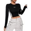 imageSweatyRocks Womens Long Sleeve Crop Top Crew Neck Colorblock Slim Fitted Tee StreetwearBlack and White
