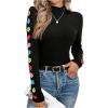imageSweatyRocks Womens Long Sleeve Mock Neck Tops Cute Floral Print Slim Fit Basic T ShirtsBlack