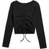 imageSweatyRocks Womens Long Sleeve V Neck Crop Top Drawstring Ruched Tee ShirtBlack