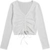 imageSweatyRocks Womens Long Sleeve V Neck Crop Top Drawstring Ruched Tee ShirtWhite