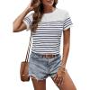 imageSweatyRocks Womens Short Sleeve T Shirt Striped Print Round Neck Casual Soft Knit Tee TopDark Blue