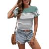 imageSweatyRocks Womens Short Sleeve T Shirt Striped Print Round Neck Casual Soft Knit Tee TopLight Blue