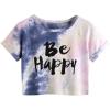 imageSweatyRocks Womens Short Sleeve Tie Dye Letter Print Crop Top T ShirtTie Dye Navy