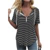 imageSweatyRocks Womens Striped Printed Short Sleeve Hoodie Half Zip Drawstring Casual T ShirtsMulticolor