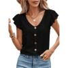 imageSweatyRocks Womens V Neck Shirt Top Ruffled Sleeve Decor Button Down Blouse Embroidery Eyelet TopBlack