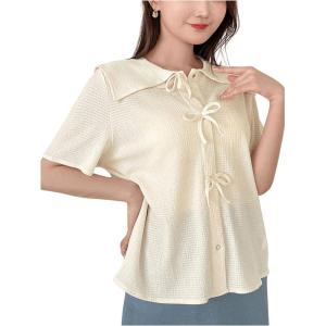 imageSweatyRocks Womens Bow Front Button Down T Shirts Short Sleeve Collar Neck Summer Tee TopsWhite
