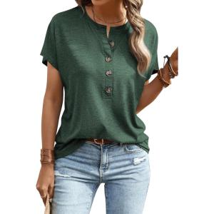imageSweatyRocks Womens Half Button Front Blouses Tops Casual Comfy Basic Short Sleeve Tee ShirtsDark Green