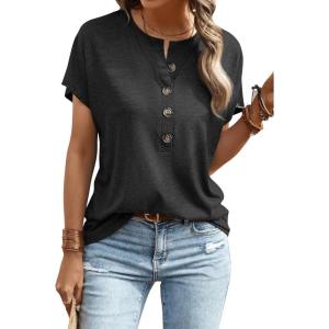 imageSweatyRocks Womens Half Button Front Blouses Tops Casual Comfy Basic Short Sleeve Tee ShirtsDark Grey