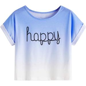 imageSweatyRocks Womens Short Sleeve Tie Dye Letter Print Crop Top T ShirtBlue White