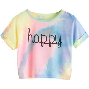 imageSweatyRocks Womens Short Sleeve Tie Dye Letter Print Crop Top T ShirtTie Dye