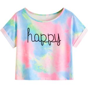 imageSweatyRocks Womens Short Sleeve Tie Dye Letter Print Crop Top T ShirtTie Dye Pink