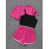 imageSweatyRocks Girls 3 Pieces Summer Outfits Letter Print Camisole and Short Sleeve Crop Tops with Shorts SetHot Pink