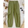 imageSweatyRocks Girls Elastic Waist Flap Pocket Cargo Pants Casual Solid Joggers PantsArmy Green