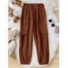 imageSweatyRocks Girls Elastic Waist Flap Pocket Cargo Pants Casual Solid Joggers PantsBrown