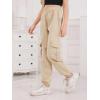 imageSweatyRocks Girls Elastic Waist Flap Pocket Cargo Pants Casual Solid Joggers PantsKhaki