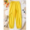 imageSweatyRocks Girls Elastic Waist Flap Pocket Cargo Pants Casual Solid Joggers PantsYellow