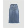 imageSweatyRocks Girls High Waist Y2K Punk Distressed Raw Trim Midi Denim SkirtsMedium Wash