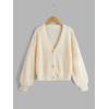 imageSweatyRocks Girls Long Sleeve Drop Shoulder V Neck Button Front Ribbed Knit Cardigan SweatersBeige
